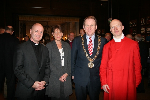 The Revd David Gillespie, Rector, Maeve Breen, Lord Mayor Gerry Breen and Charlie Marshall, Musical Director of St Ann's Choir, pictured at the launch of the Friends of St Ann's Society in the Mansion House, Dawson Street, Dublin. 