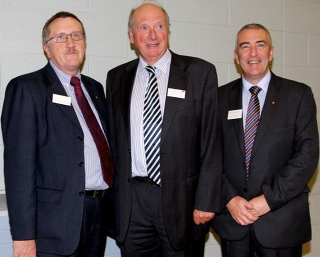 Two visitors from Connor Diocese, which is linked with Dublin and Glendalough, addressed the Synods in Taney Parish Centre telling of developments in their diocese. Pictured are Ken Gibson, Lay Honorary Secretary of Connor Diocese and Trevor Douglas, Development Officer with Connor Diocese are pictured with Michael Webb of Dublin and Glendalough Dioceses. 