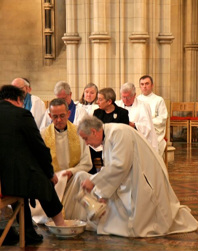 Foot washing during the Chrism Eucharist on Maundy Thursday in Christ Church Cathedral.