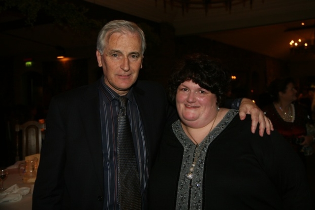 RTE Broadcaster and Author Myles Dungan and Averil Larke at the Harvest Moon Ball in aid of historic buildings in the parishes of Celbridge, Straffan and Newcastle-Lyons. Myles Dungan acted as MC for the evening.