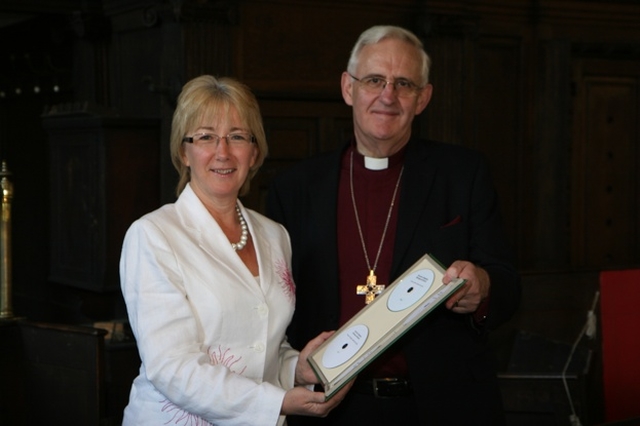 Pictured is the Minister for Tourism, Culture and Sport, Mary Hanafin TD with the Archbishop of Dublin, the Most Revd Dr John Neill in St Werburgh's Church, Dublin for the launch of the availability of 2 million genealogy records online. The records are drawn from Church of Ireland and Roman Catholic records in Kerry, Cork Dublin and Carlow.