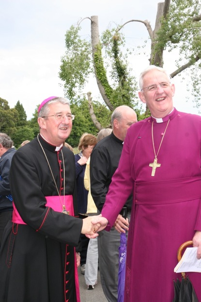 About to set off together, the two Archbishops of Dublin, the Most Revd Diarmuid Martin (Roman Catholic (left)) and the Most Revd Dr John Neill (Church of Ireland (right)) about to lead a joint pilgrimage by parishioners of both churches to a number of Christian sites in Enniskerry. The event is part of the Enniskerry 150 celebrations marking the 150th Anniversary of the foundation of three local parish churches (2 Church of Ireland and 1 Roman Catholic).