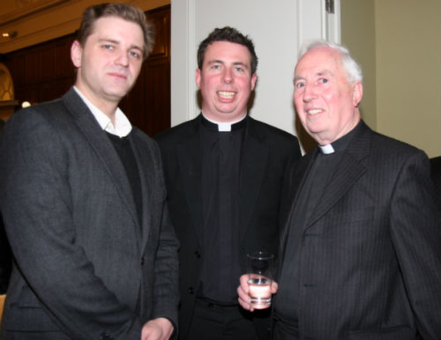 Gavin Elliot and Revd David MacDonnell congratulate Canon Victor Stacey on his election to Dean of St Patrick’s Cathedral at a civic reception in his honour at County Hall, Dun Laoghaire. 