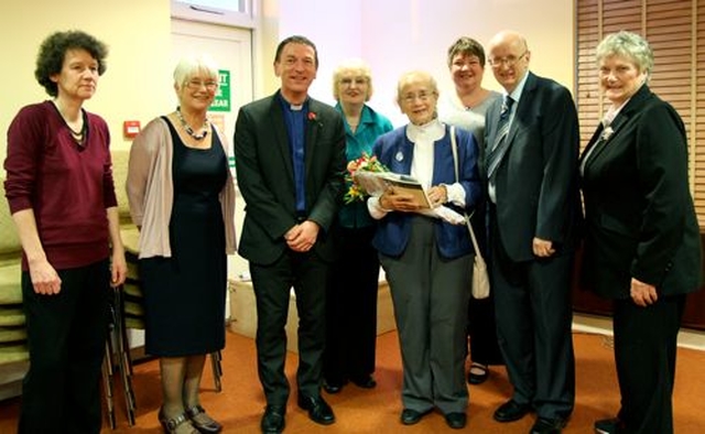 Pictured at the launch of Kill O’ the Grange History Week are Sandy Feenan, Mary Williams, the Revd Arthur Young, Patricia Pearson, Mrs Justice Catherine McGuinness, Kate Paterson, Peter Rooke and Beryl Stone.