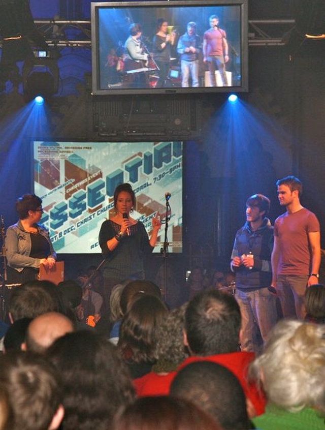 Lisa Fitzsimons of Compassion Ireland and Jonny Somerville of Urban Soul are interviewed by Suzie Keane and Stephen Byford at 3Rock Youth’s Essential event in Christ Church Cathedral. 