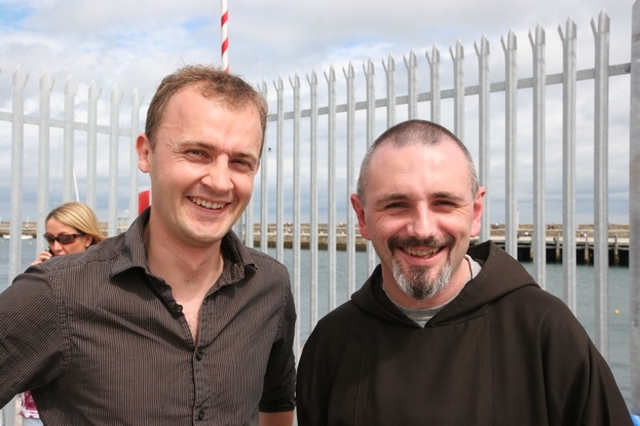 Reuben Coulter, Director of Tearfund and Brother Richard of the Capuchian Friars at the Faith Space Tent at the Dún Laoghaire Festival of World Cultures.