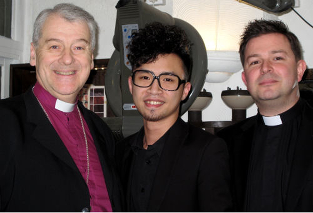 Archbishop Michael Jackson and Revd Dr Alan McCormack meet local man, Joey, as they prepare for the episcopal consecration of The Very Revd Andrew Chan as second Bishop of Western Kowloon.