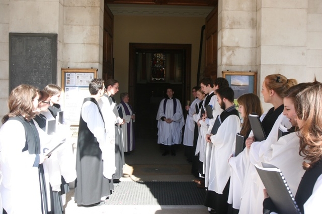 Pictured is the Revd Darren McCallig dismissing the Choir following Choral Eucharist in the college chapel. Also pictured (back left) is the Revd Clare Herbert of Inclusive Church who preached in the Chapel.