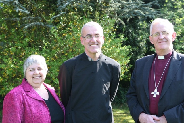 The Archbishop of Dublin, the Most Revd Dr John Neill with Linda Chambers de Bruijn of USPG (the United Society for the Propagation of the Gospel) and Paul Bogle, a second year ordinand who will be undertaking a mission project in Swaziland during the summer for the mission agency.