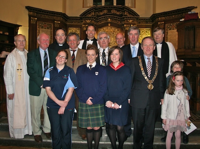 Clergy, participants and organisers pictured following the 62nd Annual Ecumenical Thanksgiving Service for the Gift of Sport in St Ann's Church on Dawson St, Dublin.