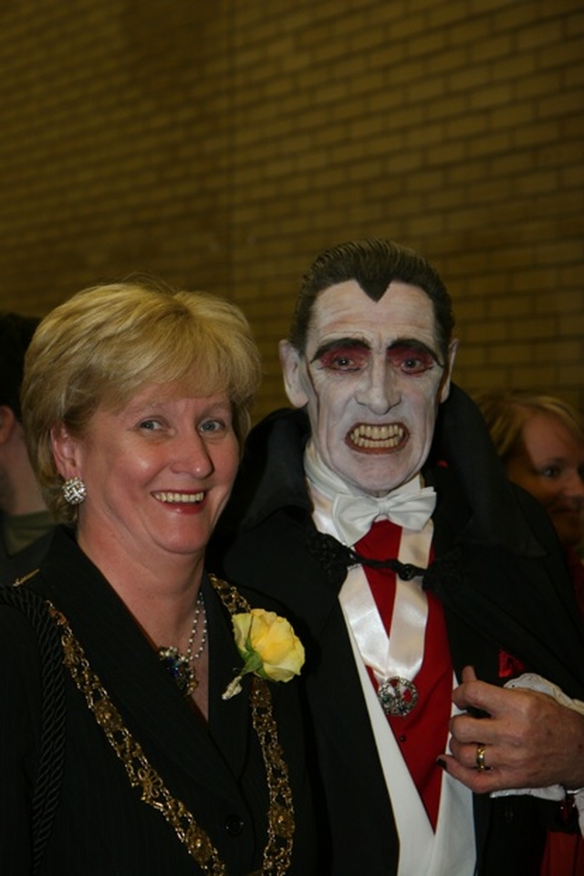 The Lord Mayor of Dublin Cllr Eibhlín Byrne with Dracula at a re-enactment of the wedding of Bram Stoker (author of Dracula) and Florence Balcombe in St Ann's Church, Dawson Street. Bram married Florence, the sweetheart of Oscar Wilde in St Ann's in 1878. The wedding will be re-enacted again on Sunday 6 April.