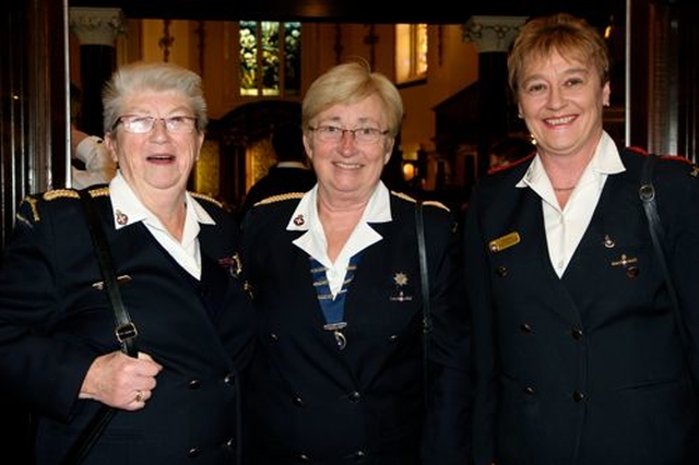 National Commissioner of Girls’ Brigade Ireland Isobel Henderson, President of Girls’ Brigade Ireland Margery McElhinney and Chairperson of the National Board of Girls’ Brigade Gillian Lesware at the annual Boys’ Brigade Founder’s Thanksgiving Service in St Ann’s, Dawson Street. 
