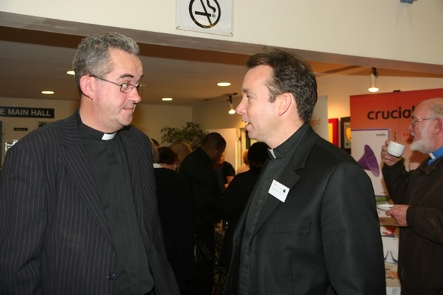 The Dean of Christ Church Cathedral, the Very Revd Dermot Dunne (left) and the Revd Canon Peter Campion (Kings Hospital School) chatting during a break in the Dublin and Glendalough Diocesan Synods in Christ Church, Taney.