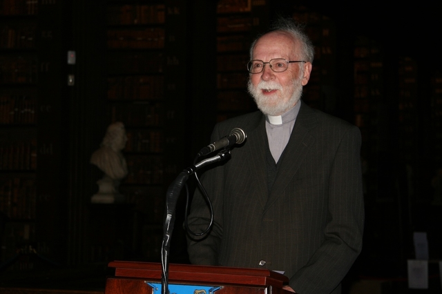 The Revd Dr Billy Marshall speaking at the launch of his book 'Scripture, Tradition and Reason' in Trinity College Dublin.