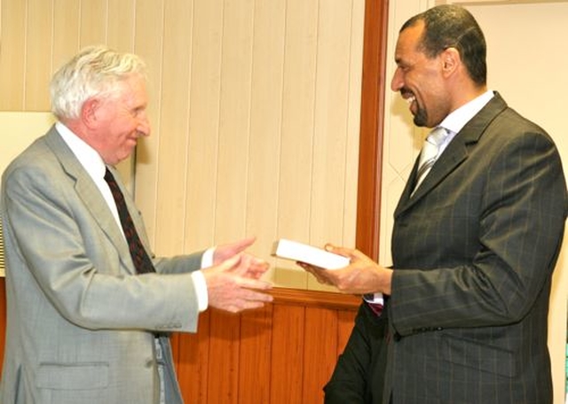 Church of Ireland historiographer, Dr Kenneth Milne, presents a book on the history of Christ Church Cathedral to Dr Ali Selim at the conclusion of the Friends of Christ Church’s visit to the Islamic Cultural Centre of Ireland in Clonskeagh. 