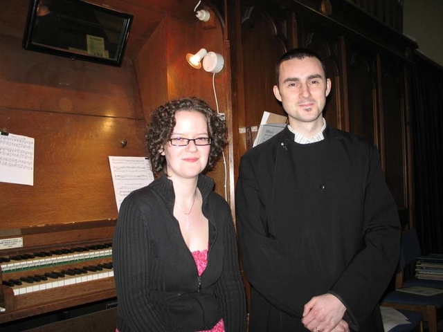 Patrice Keegan, Organ Scholar at St Patrick’s Cathedral with Peter Ferguson, a first year in the Theological College from the Diocese of Armagh and soloist at the Advent Carol Service held by students of the Church of Ireland Theological College in Zion Parish Church, Rathgar.