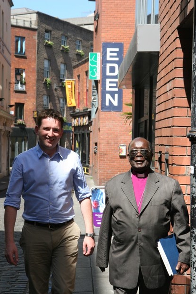 The Rt Revd Christopher Senyonjo of Uganda with the Revd Darren McCallig during the Bishop's visit to Dublin. The Bishop, who has spoken in favour of gay rights in his native Uganda, was in Ireland at the invitation of Changing Attitude Ireland.