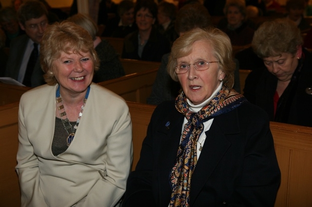 Pictured at the service to celebrate the centenary of the foundation of Stillorgan and Blackrock Mothers' Union branch are Ann Walsh, Diocesan President of the Mothers' Union and Betty Neill, wife of the Archbishop of Dublin, the Most Revd Dr John Neill.