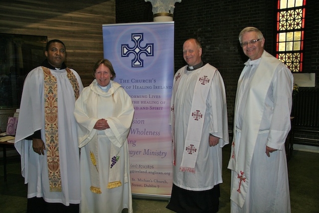 The Revd Obinna Ulogwara, the Revd Canon Susan Waterson (the Church's Ministry of Healing Resource & Training Officer), the Revd William Deverell and the Revd Canon John Clarke at the CMH’s Annual Thanksgiving Service and Gift Day in St George & St Thomas’ Church in Dublin city centre.
