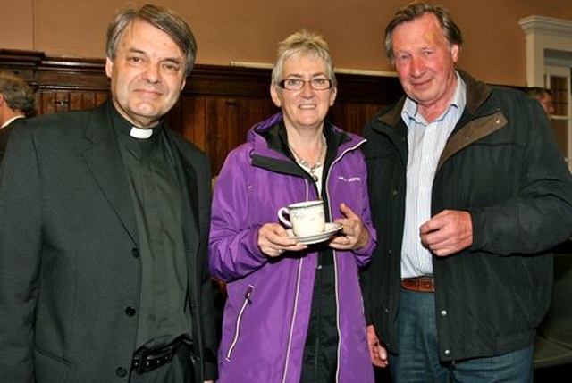 Canon Patrick Lawrence, Anne Lawrence and Archdeacon Anthony Previte at the launch of Patrick Semple’s new novel Transient Beings in the Knox Hall, Monkstown. 