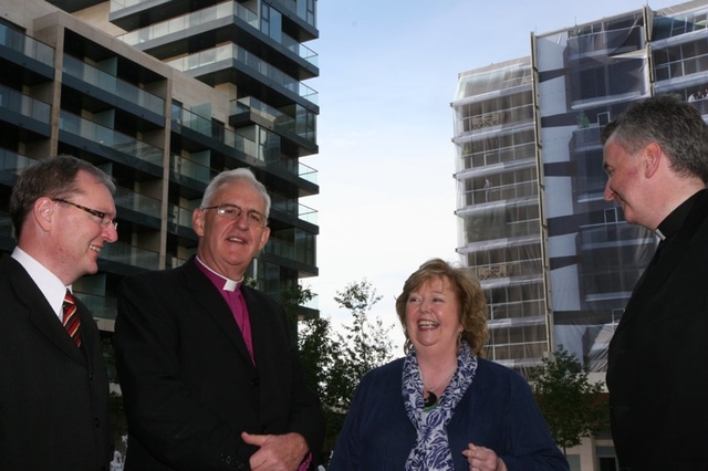 Pictured at the opening of new offices for the Leprosy Mission are (left to right) Ken Gibson of the Leprosy Mission (Ireland), the Archbishop of Dublin, the Most Revd Dr John Neill, Ms Janet Walmsley of the Leprosy Mission (International) and Fr Ciaran O'Carroll representing Archbishop Diarmuid Martin.