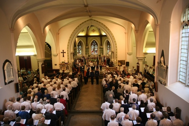 Colour party about to depart from the Boys Brigade Council Service of Thanksgiving in Booterstown.