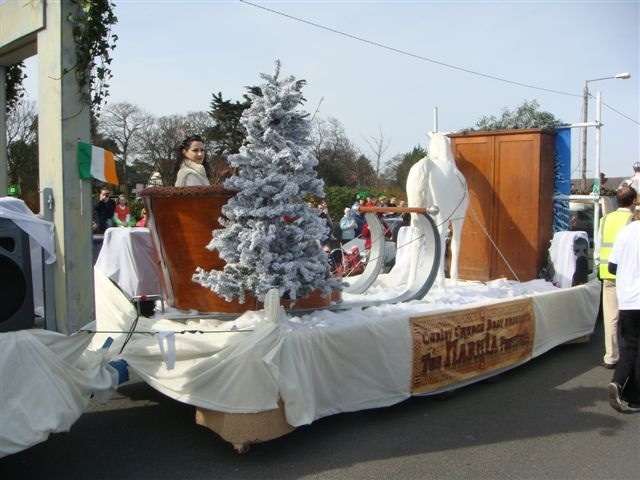 The Ice Queen from CS Lewis the Lion the Witch and the Wardrobe at the St Patrick's Day Parade in Bray. The float which highlights the Through the Wardrobe interactive walk through of CS Lewis's Novel, won best float in the Bray and Greystones Parades. Through the wardrobe will start in Christ Church Bray on 30 March.