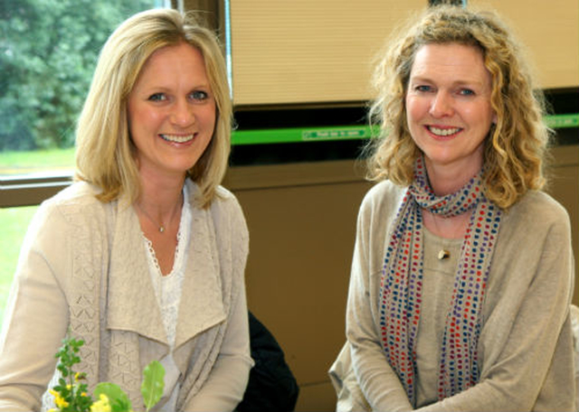 Heather MacNulty and Simone Michel supporting Glenageary parish’s Daffodil Day coffee morning. Heather appears on the national Daffodil Day promotional posters. 