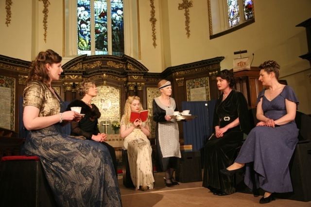 Part of A Wilde Night Out, an alternative take on some of Oscar Wilde's classic pieces by the St Ann's Dramatic Society. Pictured left to right in a scene from A Woman of No Importance are Lucy Jones (Lady Caroline), Mimi Goodman (Lady Hunstanton), Eva Butterley (Hester Worsley), Lena Doyle (Maid), Amy Boylan (Mrs Allonby) and Emily Johnson (Lady Stutfield).