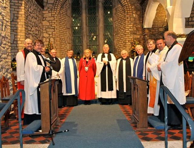 Clergy who attended the Service of Thanksgiving and Rededication of St Doulagh’s with the Mayor of Fingal, Cllr Mags Murray.