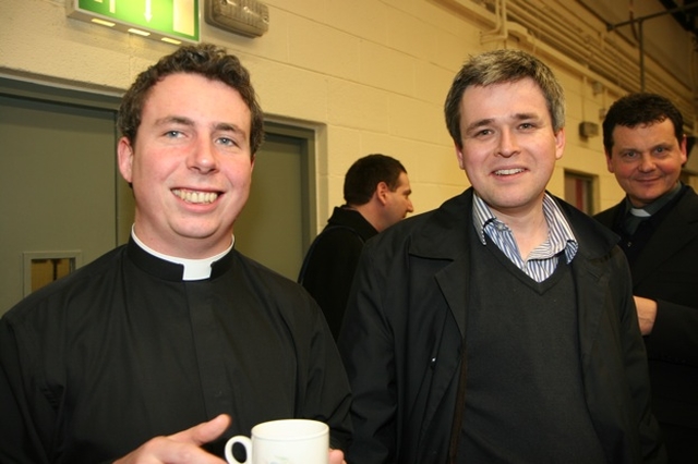 The Revd David McDonald (left), Curate of the Christ Church Cathedral Group of Parishes with Paul Arbuthnot, ordinand in the Church of Ireland Theological Institute at the reception following the ordination of the Revd Ruth Elmes to the Priesthood in St Brigid's Church, Stillorgan.