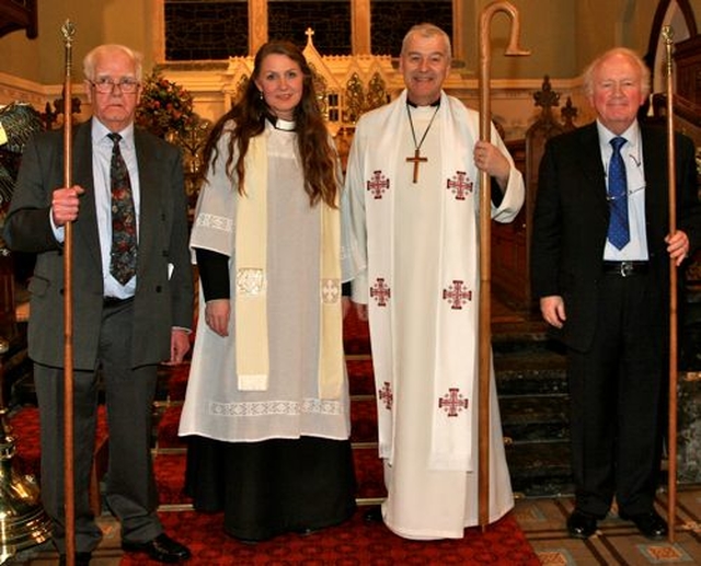 The new Vicar of Christ Church Dun Laoghaire, the Revd Ása Björk Ólafsdóttir and Archbishop Michael Jackson with Church Wardens, Bill Maybury (left) and Paul Loughlin (right) following the service of introduction on January 31. 