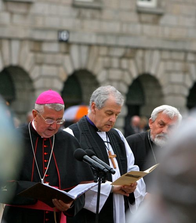 Faith leaders, including the two Archbishops of Dublin, Dr Diarmuid Martin and Dr Michael Jackson, take part in the Act of Commemoration at the National Day of Commemoration Ceremony in Collins Barracks. (Photo: Ven David Pierpoint)