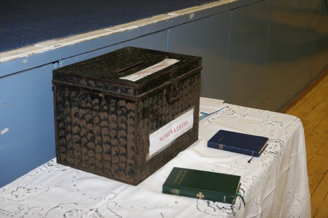 Pictured is the Ballot box, the Bible and the Book of Common Prayer at the Diocesan Synod of Dublin and Glendalough in Taney Parish. Nominations close at 9:30pm on the second day of Synod.