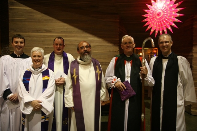 Clergy at the Church of Ireland Theological Institute (CITI) Advent Carol Service in St George and St Thomas (left to right) John Godfrey (ordinand), the Revd Canon Katharine Poulton (Rector, St George and St Thomas), the Revd Roy Byrne (Rector, Drumcondra and North Strand), the Revd Canon Patrick Comerford (Director of Spiritual Formation, CITI), the Most Revd Dr John Neill, Archbishop of Dublin and the Revd Dr Maurice Elliott, (Director, CITI)