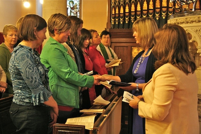 Mother’s Union Diocesan President Joy Gordon and Celbridge, Straffan and Newcastle-Lyons Branch President Lorna Murphy welcoming new members to the branch following their enrolment at a service in Christ Church in Celbridge.