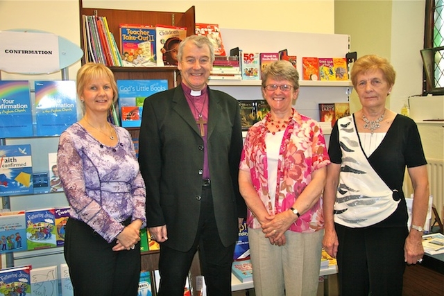 Patron of the Sunday School Society, the Most Revd Dr Michael Jackson, Archbishop of Dublin and Bishop of Glendalough, pictured with the society’s Chairperson, Heather Wilkinson (second from right), and staff of the society’s resource centre in Holy Trinity Church, Rathmines, Gillian Kohlmann and Betty Cox.