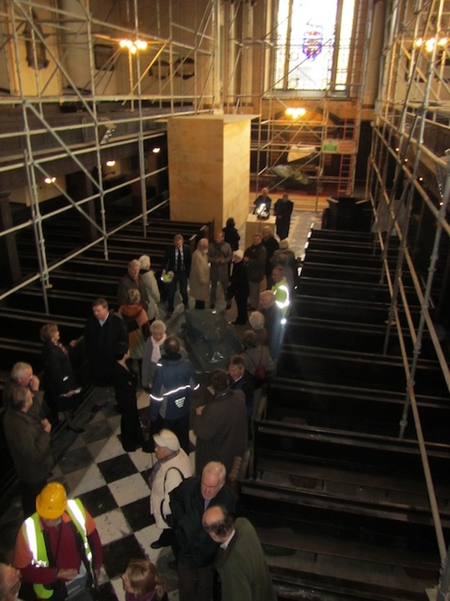 The interior of St Werburgh's Church scaffolded for essential conservation work. Photo: The Revd David MacDonnell.