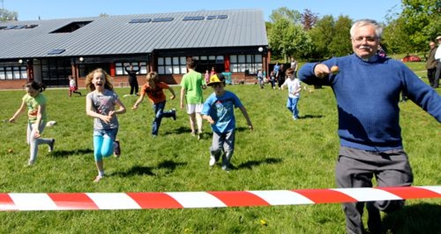 Participants in the egg and spoon race at the Glendalough Family Fun Day which took place in East Glendalough School, Wicklow, on May 19. 