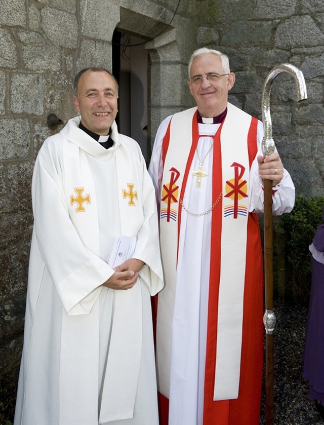Pictured with the Archbishop of Dublin and Bishop of Glendalough, the Most Revd Dr John Neill is the newly instituted Rector of Blessington, the Revd Leonard Ruddock (left). Photo: Nigel Gillis Photography (copyright)