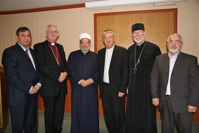 Pictured at the Inter-faith meeting in the Islamic Cultural Centre of Ireland were Shaheen Ahmed, PR Officer, ICCI; Archbishop of Dublin and Glendalough Dr John Neill; Sheikh Husein Halawa, Imam of ICCI, Chairman of Irish council of Imams; Archbishop Diarmuid Martin, Dublin Catholic Archdiocese; Fr. Godfrey O’Donnell, Romanian Orthodox Church and Dr Nooh Al-Kaddo, CEO, ICCI.