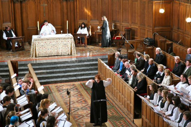 Margaret Bridge conducts Trinity Chapel Choir at the Festival Eucharist to mark the 250th anniversary of the choir. 