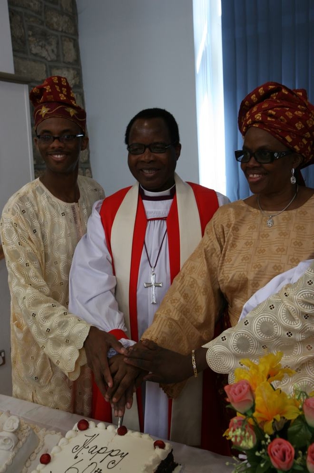 The Archbishop of Lagos, the Most Revd Adebola Ademowo pictured with his son, Ife and his wife, Oluranti celebrates his birthday in Whitechurch Parish in Dublin.