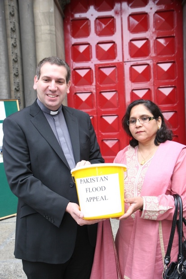 Pictured is the Revd Victor Fitzpatrick, Curate of St Ann's and St Stephen's with HE Naghmana Hashmi, Ambassador of Pakistan at the sit out at St Ann's in aid of the relief of suffering following the floods in Pakistan.