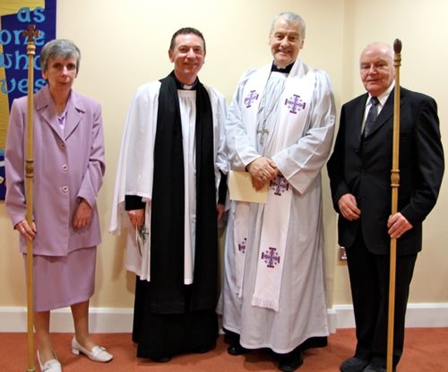 Archbishop Michael Jackson and the new rector of Kill O’ The Grange, the Revd Arthur Young, with church wardens, Aideen and George LaCombre at Arthur’s Service of Institution on April 18. 