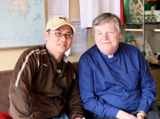 Reyes Christian from the Philippians and the Honorary Chaplain of Dublin Port, Revd William Black, at the Mission to Seafarers in Dublin Port. 