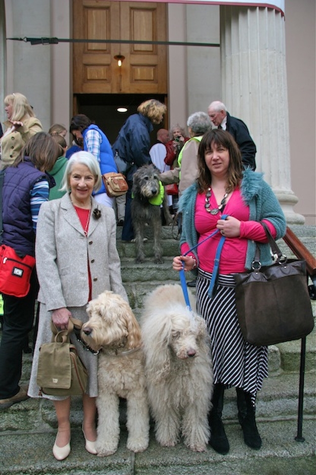 Rosemary Smyth, son and mother Clint and Peaches and Margaret Gallery, dog breeder, at the Irish Guide Dogs and Puppy Walker's Annual Service on Mothering Sunday in St Stephen's Church, Mount Street Crescent, Dublin. Ms Smyth spoke at the service.