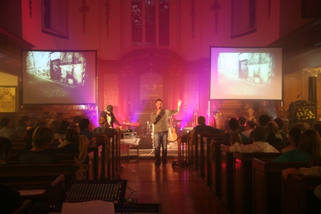 Greg Fromholz, Director of 3 Rock youth delivering his reflection at the 3 Rock Reach Beyond Diocesan youth service in St Ann's, Dawson Street, Dublin.
