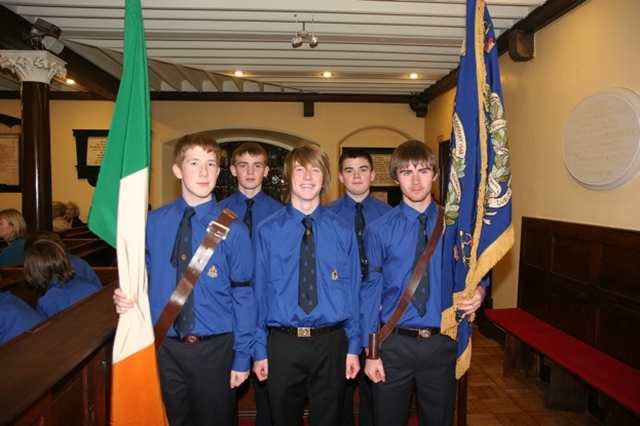 Pictured are the colour party at the Boys' Brigade Founders Thanksgiving Parade Service in St Ann's Church, Dawson Street.