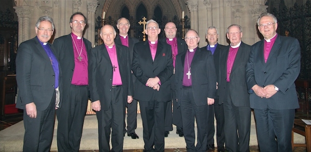 Bishops pictured following the Eucharist in Christ Church Cathedral to mark the retirement of Archbishop Neill (centre).